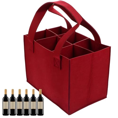 YWKJDDM Wine Bottle Carrier Felt, 6-Compartment Bottle Bag, Portable Wine Tote Carrier, Wine Bottle Holder for Travel Picnic