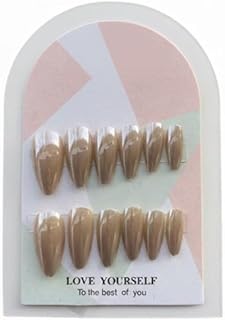 أظافر تركيب N05 بلمسة مرآة بلون معدني، بطول متوسط إلى طويل، أظافر صناعية مثالية للحفلات، تأتي مع شريحة واحدة لاصقة مزدوجة الوجه، 12 قطعة