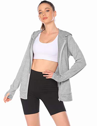 ELESOL Women Activewear with Hood heathered Jersey Long-Sleeve Full-Zip Hoodie Women Gray M