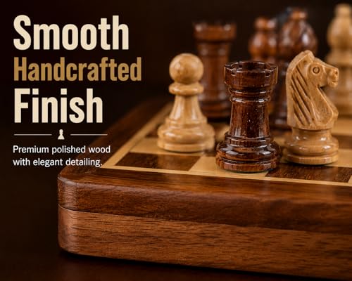 Image of Handmade Personalised Luxury Chess Set-Mens Personalised Gift- Magnetic Wooden Chess Set- Travel Chess Games - Birthday Chess Gift- (5 Inches) (Acacia Wood) (5 Inches / 12.7 Cm)