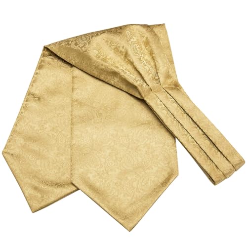Image of Hi-Tie Silk Ascot for Men Self Tie Men's Cravat and Flower Lapel Pin Handkerchief Cufflinks Set for Wedding Party