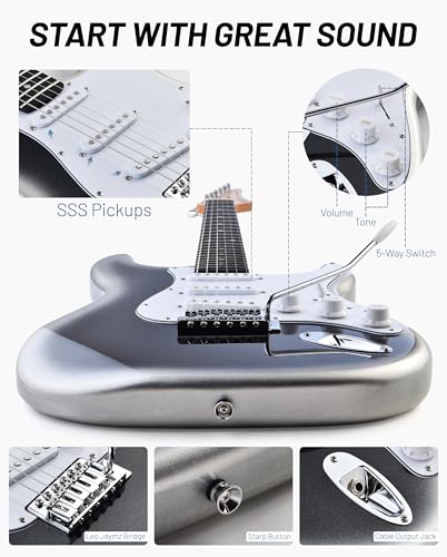Image of Leo Jaymz Beginner Electric Guitar 39 inch Kit with Portable Amplifier, Padded Gig Bag, Digital Tuner，Capo，Strap，Picks，Classic SSS Pickups (White-Black Fade-SSS)