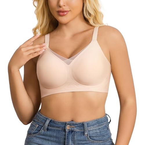 Seamless Bras for Women - No Underwire Lift & Shape V-Mesh, Everyday Comfort Wireless T-Shirt Bra with Full Coverage Support