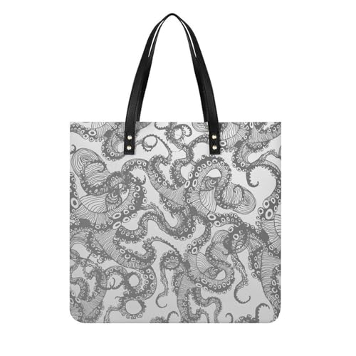 Sac tote bag Poulpe Gris pour femmes : grand cabas d'épaule voyage 39x39cm