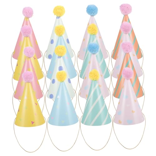 Ipetboom 16 Pezzi Cappellini Compleanno Colorati Cappelli Festa Ragazzo Ragazza Ragazza in Cono con Fantasie Vivaci Accessori Compleanno per Adulti Decorazioni Festive per e Celebrazioni