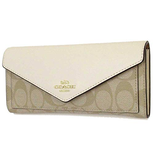 Coach Leather Slim Envelope Wallet In Signature Canvas Gold/Light Khaki Chalk #TOP28