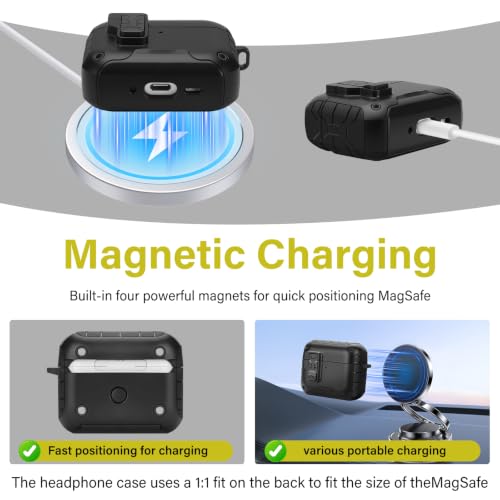 Image of HITZEE for AirPods Pro 2 /1 Case, Compatible with AirPods Pro 2(2022) /Pro 1(2019) Case, Magnetic Automatic Lock with Phone Stand, Compatible with MagSafe Cover, Black