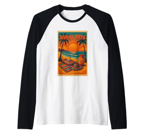 Vintage Riviera Maya Travel Mexico Family Vacation Beach Raglan Baseball Tee