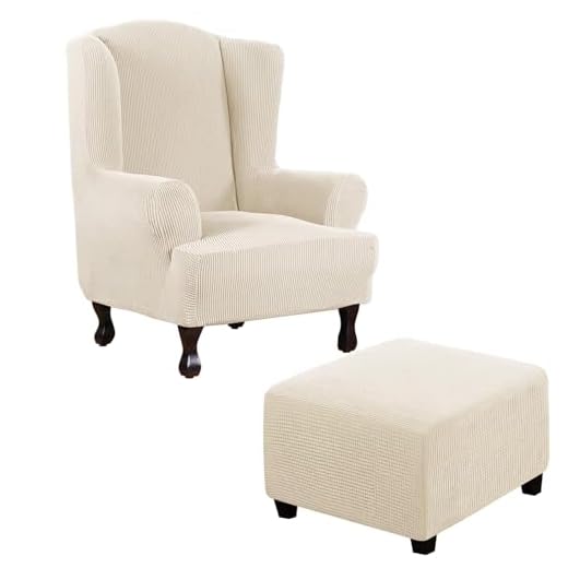 Thdsubb Ohrensessel Überzug Sesselbezug Sessel Sessel-Überwürfe Tiger Stuhlbezug Ottomane Schonbezug Hockerüberzug Husse Für Fußhocker (Beige,Ohrensessel+Quadrat L)