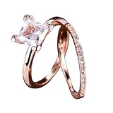 New 2026 2Pcs Classic Square Bridal Sets Promise Rings For Women Rose Gold Color White Wedding Ring Party Jewelry Fashion Luxury Accessories Creative Gift