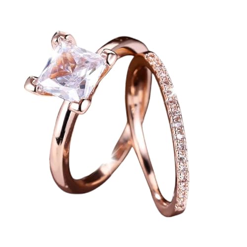 AKETISFINETI New 2026 2Pcs Classic Square Bridal Sets Promise Rings For Women Rose Gold Color White Wedding Ring Party Jewelry Fashion Luxury Accessories Creative Gift
