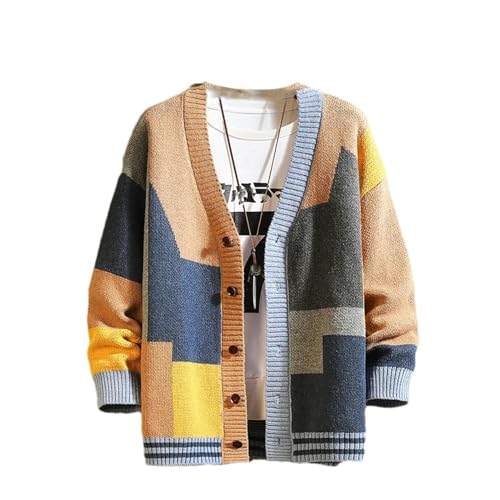 Autumn Winter Korean Knit Cardigans Sweater Patchwork Men Casual Coats Jacket Clothes
