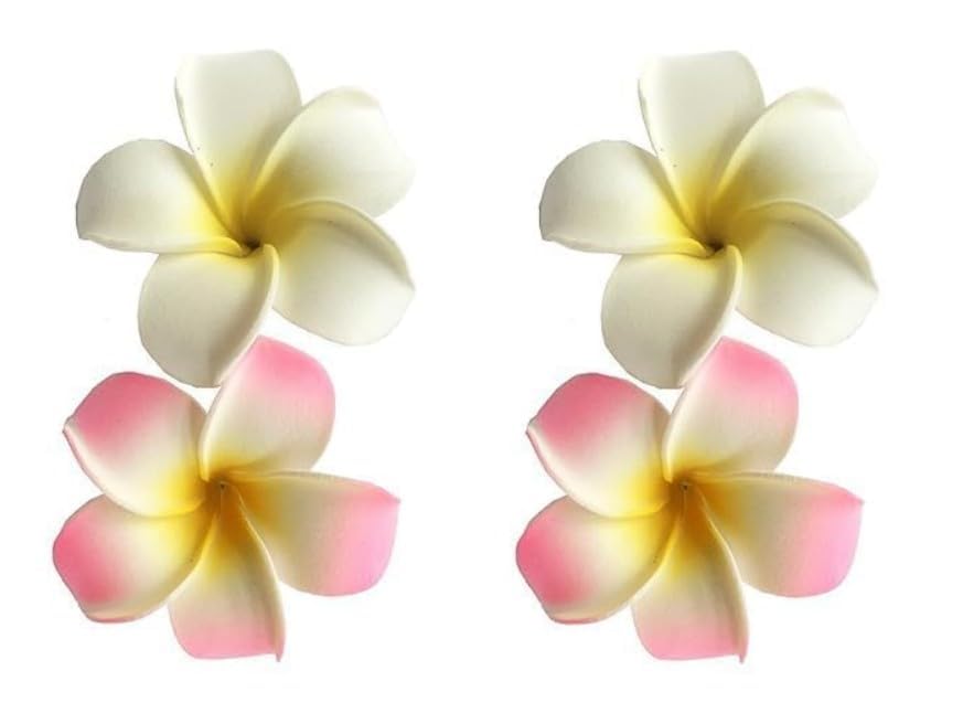 4Pcs White and Pink Hawaiian Frangipani Plumeria Foam Head Flower Clips,Bridal Wedding Party Beach Hair Clip Hair Clips Hair Accessories Clips(7cm)