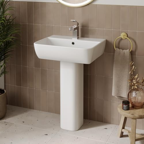 Modern Bathroom Provence Full Pedestal 560mm 1 Tap Hole Sink White Gloss