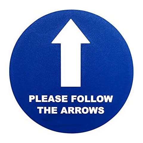 Please Follow The Arrows, One Way System Blue Floor Stickers - Social Distancing Landscape Floor Safety Sign Self Adhesive Vinyl Weather Proof Heavy Duty Sticker/Sign 22by22cm Cover