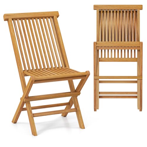 S Set Of 2, Patio Chairs With Slatted Seat & Backrest, No Assembly Needed, Space-saving Foldable Outdoor Dining Chairs For Poolside, Yard, Balcony