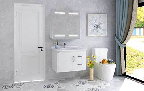 Vanity Art Frameless Led Lighted Bathroom Vanity Wall Mirror Rectangular Bathroom Mirror With Wooden Medicine Cabinet Hinger Door And Rock Switch Va7 #TOP12