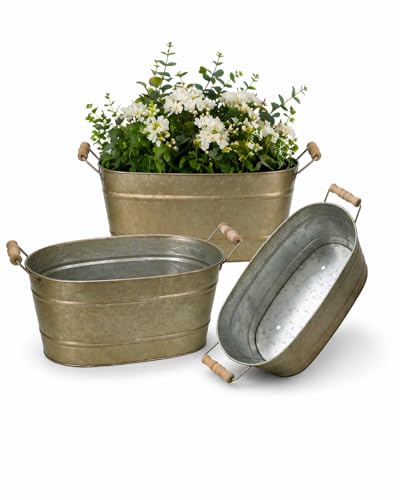 vensovo 15 Inch Galvanized Planters for Outdoor...