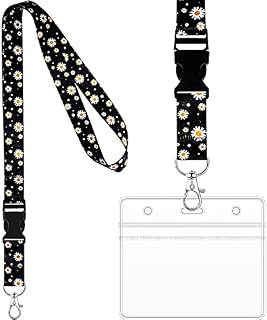 Daisy Lanyard with Card Protector Holder Daisy Neck Strap Flower Lanyard with Metal Clasp and Waterproof Transparent Card Protector Office School Accessories (1)
