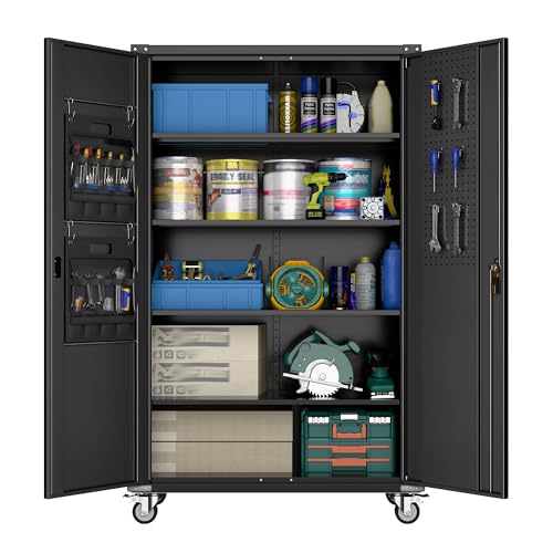 Aobabo Garage Storage Cabinet with Wheels and Pegboards