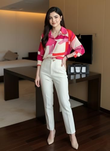Image of Trendy Queen Women's Printed Straight Mandarin Neck Shirt for Women's | Tops for Woman Shirts | Shirt for Women Stylish Western (SD778 S)