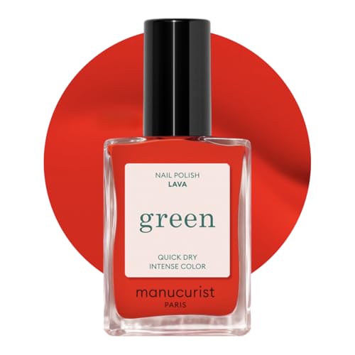 Manucurist Green Quick Dry Nail Polish Lava - Bright Orangey Red Nail Polish - 9-Free, Plant-Based and Vegan - Non Toxic - Natural Classic - Nails Care - Manicure - Made in France - 0.5 fl oz