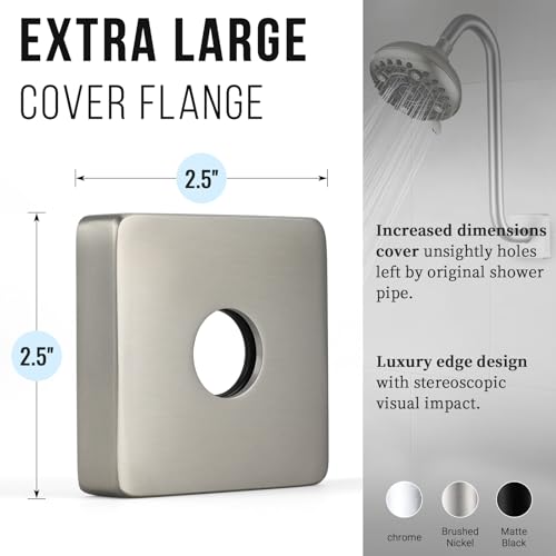 G-Promise All Metal S Shaped Shower Arm with Flange, Wall Mounted Stainless Steel High Rise Gooseneck Pipe Replacement, 10-Inch Lift Height, Compatible with Fixed Shower Head (12 Inch, Brushed Nickel) — view 3