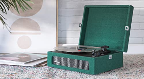 Image of Crosley CR8017B-DA Voyager Vintage Portable Vinyl Record Player Turntable with Bluetooth in /Out and Built-in Speakers, Dark Aegean
