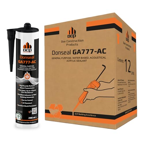 Donseal GA777-AC 12-Pack Acoustic Caulk 9.5 fl. oz. for Soundproofing - Durable Acoustic Sealant for Doors, Window Frames, Walls, Ceilings, Wall Penetrations, Home Theater, etc.