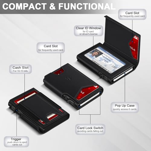 Image of Wallet for Men Wallet with Slim Pop Up Card Holder 9-13 Cards, Bifold Minimalist Smart Wallet RFID Blocking Credit Card Holder with ID Window & Stretchable Cash Slot Compact Metal Aluminum Card Case