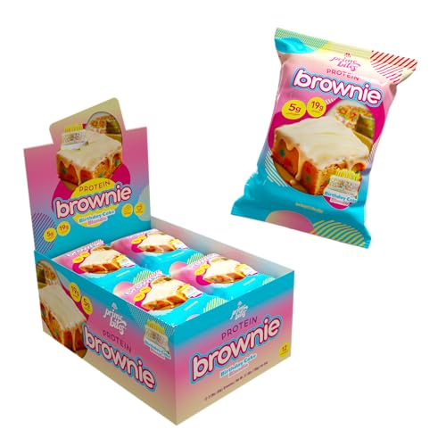 Prime Bites High Protein Brownie (12 Per Box, Birthday Cake Blondie) - 19g of Protein, 5g of Collagen, Gluten Free, Low Sugar Treat, Delicious Protein Snack
