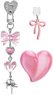 Cute Kindle Accessories Set: USB-C Dust Plug Charm + Blue Heart Anti-Slip Grip Holder + Bling Keychain Hook - Compatible with Kindle Paperwhite 11th & 12th Generation