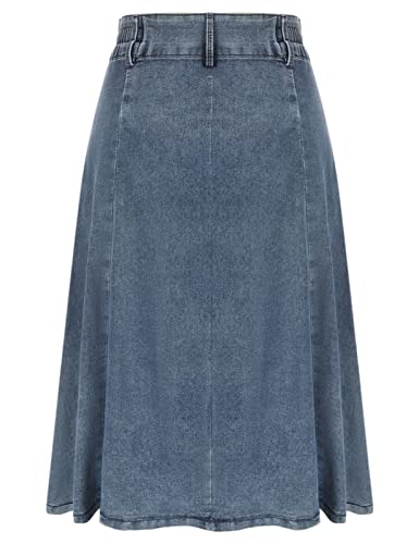 Kate Kasin Plus Size Denim Skirts Elastic Waist Midi Skirt(3Xl,Denim Grey) #TOP2