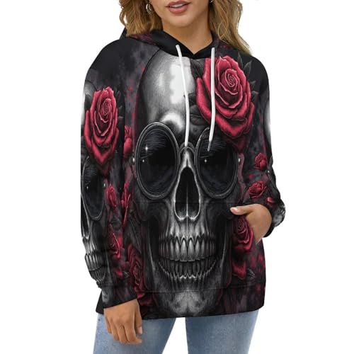 Sweat à capuche 3D horreur roses crânes pull Harajuku unisexe - 2