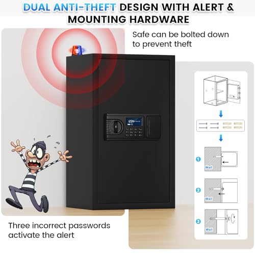 5.0 Cuft Fireproof Safe for Home Documents, Large Home Safe Box Fireproof Waterproof with LCD Keypad Keys, Anti-Theft Alert, Hidden Code Mode, Personal Combination Fire Safes For Money Jewelry Office