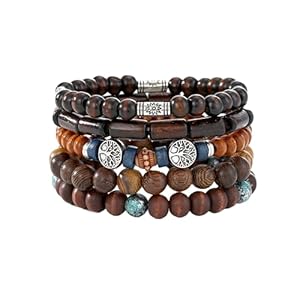 GAUEIOUR 5PCS Boho Beaded Bracelets for Woman Man Multicolour Retro Style Adjustable Multi-layer Tree of Life Wooden Elastic Portability Cuff Bangle Wristband Jewelry