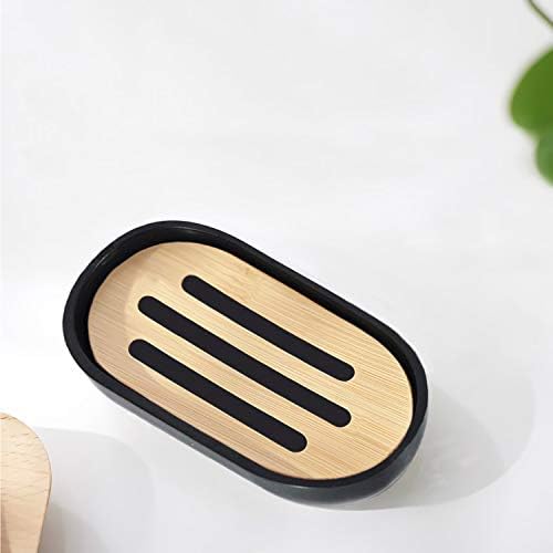 MisFox 6 Pieces Bamboo Bathroom Accessories Set, Stylish Eco-friendly Bath Accessories Include Soap Dispenser, Trash Bin4L, Toothbrush Holder, Tooth Mug, Toilet Brush & Soap Dish - Black