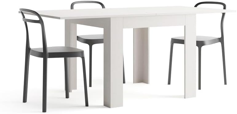 Mobili Fiver, Square extendable Dining Table, Eldorado, 35.4(70.9) x35.4 in, White Ash, for 4-8 People, Expandable Dining Table for Kitchen, Italian Furniture