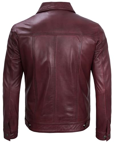 Image of fjackets Real Lambskin Vintage Trucker Leather Jacket Men - Shirt Collar Style Leather Jackets For Mens