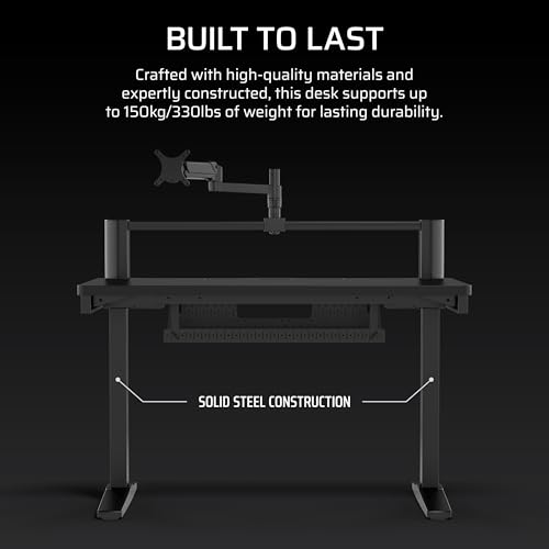 Corsair Platform:4 – 120 cm x 76 cm, Altura Fija, Escritorio de Pie para Juegos de Oficina, Cables Escritorio, Alimentación USB, Brazo para Monitor Incluido – Negro