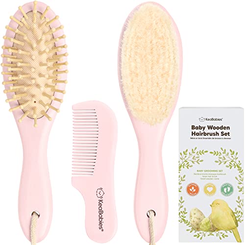 Image of Baby Hair Brush and Baby Comb Set - Wooden Baby Brush with Soft Goat Bristle - Toddler Hair Brush Baby Brush and Comb Set - Baby Brush Set for Newborns - Infant Hair Brush, Cradle Cap (Oval, Blush)