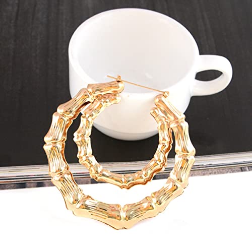90's Big Bamboo Hoop Golden Oversized Hoop Earrings for Women by DEBOTTY - Used condition - Image 5