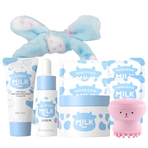 Rosardene 5PCS Milk Skin Care Set for Kids & Women – Skin Care for Teens 10-12, Skincare for Girls 10-12, Milk Skincare Set with Cleanser, Toner, Serum, Face Cream & Eye Cream – Gentle Daily Hydration Routine