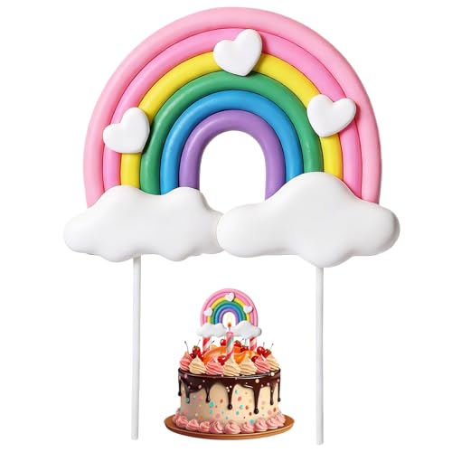 cobee Arco-íris Cake Topper, decoração de bolos personalizada nuvens decoração para bolos arco-íris colorido decoração de bolos para aniversário Baby Shower aniversário festa decoração