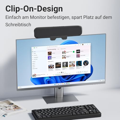 Inwa PC Lautsprecher USB A/C, Monitor Boxen HD Stereo Sound, Bass Speaker mit Monitor Klemme für PC, Laptop, ideal für Schreibtisch, Meetings, Lernen, Videos(10W, Plug and Play, Akustikstoff)