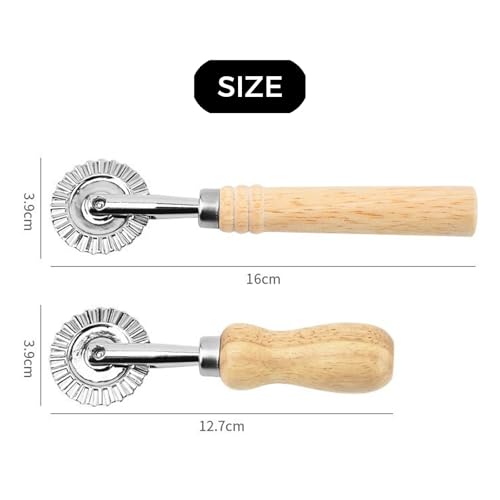 Pasta Cutter Wheel & Pastry Wheel Set - 2 Sizes (1.3\" & 2.5\") Stainless Steel Blades for Ravioli, Pizza, Dough - Fluted & Straight Edge with Wooden Handle, Dishwasher Safe
