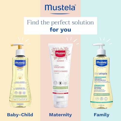 Mustela - Huile Lavante Bébé - Soin Doux et Nourrissant pour Peau Sèche, Corps, Visage et Cheveux - 98% d'ingrédients d'origine naturelle - Nettoie, Apaise et Protège la Peau Sensible