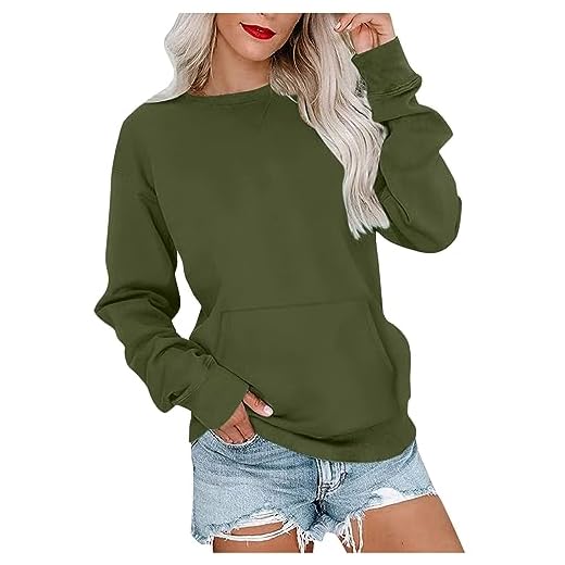 Sweat Femme Sans Capuche 2024 Couleur Unie Pull Automne Femme Sweat Sans Capuche Sweat-Shirt Casual Manche Longue Haut Casual Lâche Sweat T Shirt Hauts Automne Et Hiver Pullover Tops Pas Cher