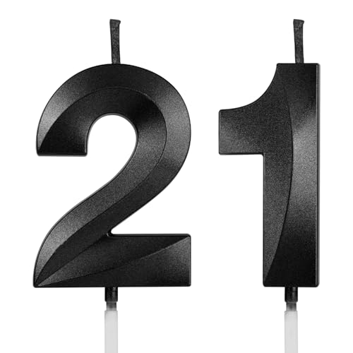 AndiluluBear Number 21 Birthday Candles 1.96 Inch Happy Birthday Cake Candles Cupcakes Topper Decoration for Birthday Party Wedding Anniversary Celebration Supplies (Black)