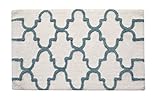Saffron Fabs Bath Rug 100% Soft Cotton, Size 34x21 Inch, Latex Spray Non-Skid Backing, White/Arctic Blue Color, Geometric Pattern, Hand Tufted, 190 GSF Weight, Machine Washable, Rectangular Shape